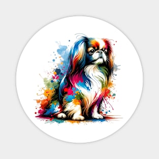 Elegant Japanese Chin in Colorful Splash Art Style Magnet